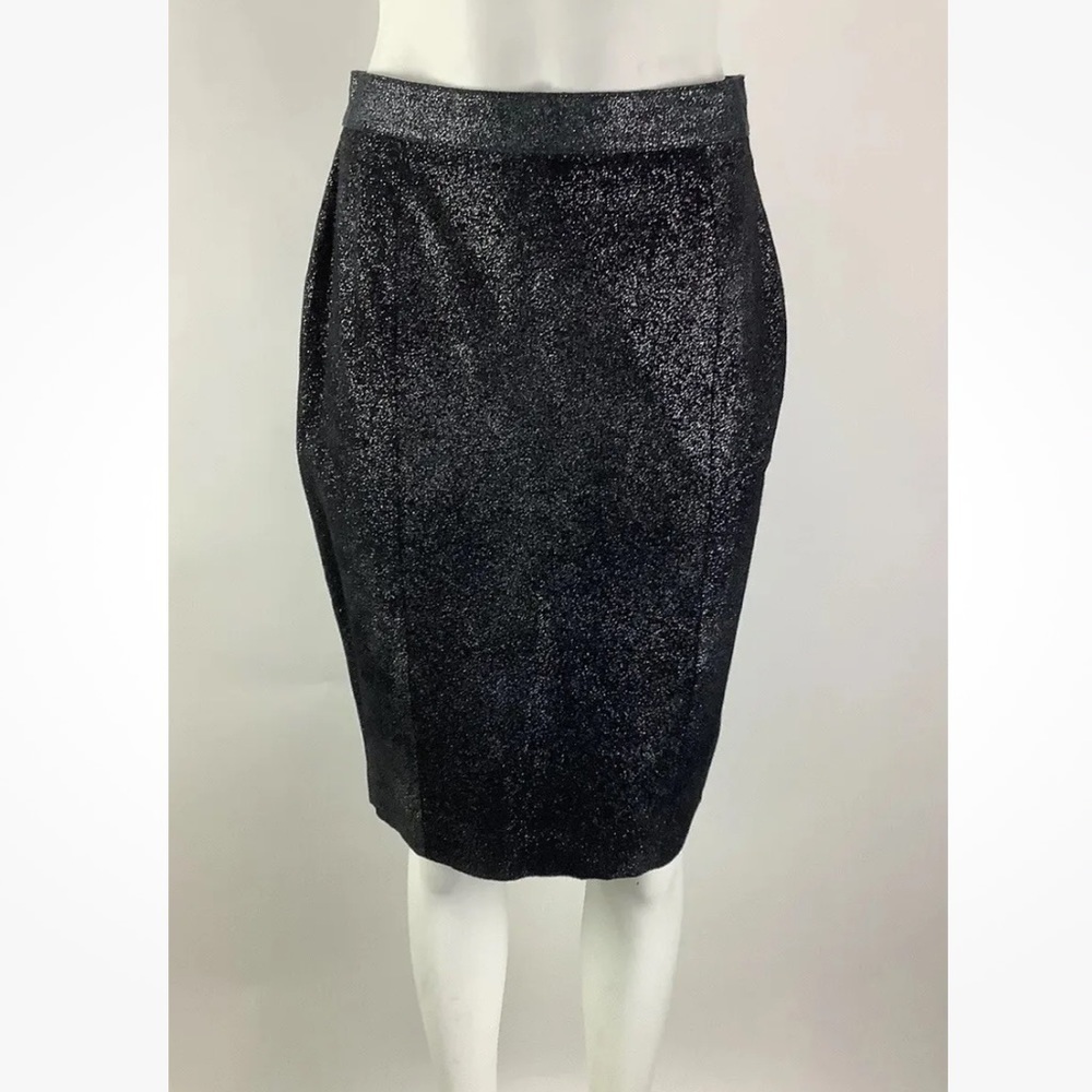 Vintage Jacqueline Ferrar Sz 8 100% Leather Metallic Look Pencil Skirt Black